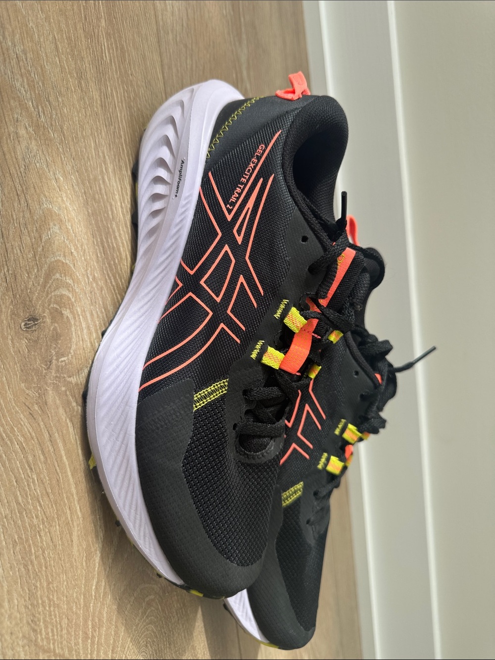 ASICS Black Running Shoes with Coral & Neon Yellow‎ Highlights